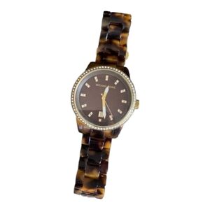 Michael Kors Women's Brown Gold Tortoiseshell Watch with Crystal Bezel